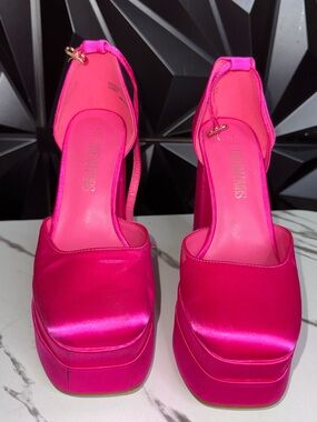 🔥👠Hot Pink Satin Platform Slingback Heels